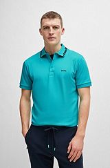 Interlock-cotton slim-fit polo shirt with collar graphics, Light Green