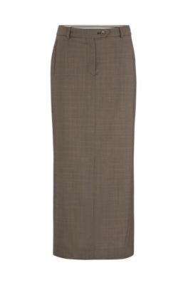Hugo Boss Maxi Skirt In Melange Virgin Wool With Side Slits In Patterned