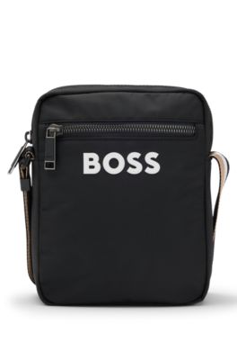 Bolso bandolera en tejido estructurado con logo en relieve, Negro