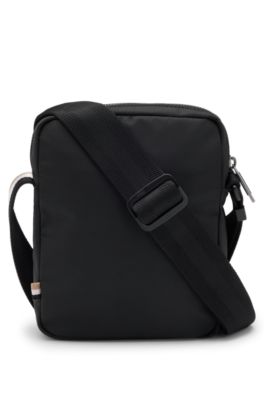 Bolso bandolera en tejido estructurado con logo en relieve, Negro