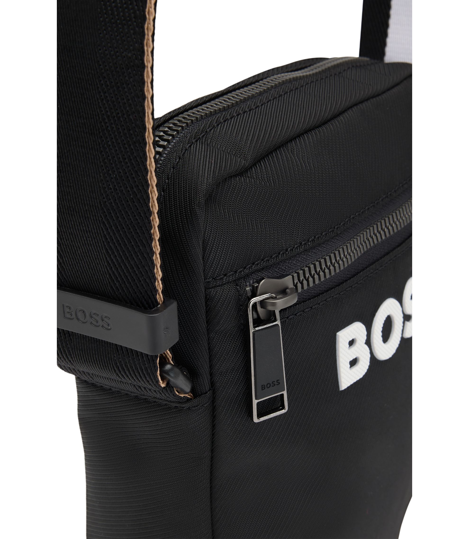 HUGO BOSS ブラックバックパック BOSS - Backpack with leather trims and two-way zip - Black