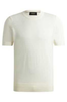 Hugo Boss Short-sleeved Sweater In Tussah Silk In White