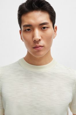 Pull &agrave; manches courtes en soie Tussah, Blanc