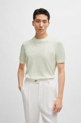 Pull &agrave; manches courtes en soie Tussah, Blanc