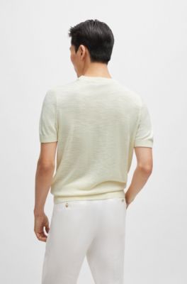 Pull &agrave; manches courtes en soie Tussah, Blanc