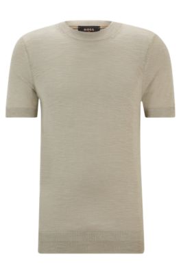 Pull &agrave; manches courtes en soie Tussah, Kaki