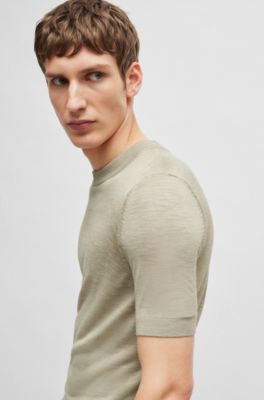 Pull &agrave; manches courtes en soie Tussah, Kaki