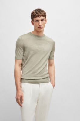 Pull &agrave; manches courtes en soie Tussah, Kaki