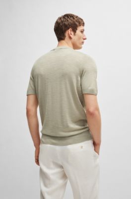 Pull &agrave; manches courtes en soie Tussah, Kaki