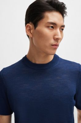 Pull &agrave; manches courtes en soie Tussah, bleu clair