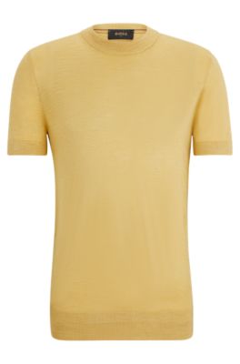 Pull &agrave; manches courtes en soie Tussah, Jaune clair