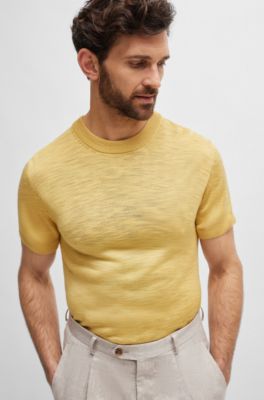 Pull &agrave; manches courtes en soie Tussah, Jaune clair