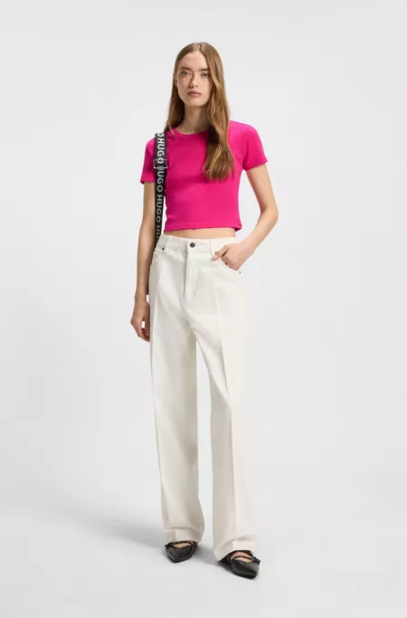 Stacked-logo cropped slim-fit T-shirt in a cotton blend
