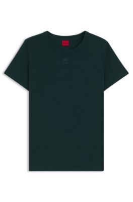 Regular-fit T-shirt with stacked-logo embroidery, Dark Green