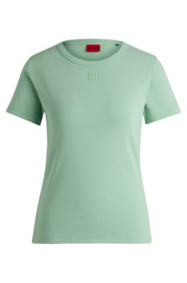 Shop Hugo T-shirt With Embroidered Stacked Logo In Light Green