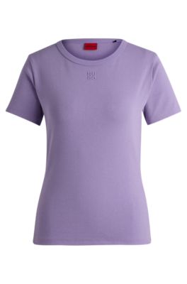 Shop Hugo T-shirt With Embroidered Stacked Logo In Light Purple