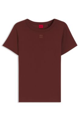 Regular-fit T-shirt with stacked-logo embroidery, Brown