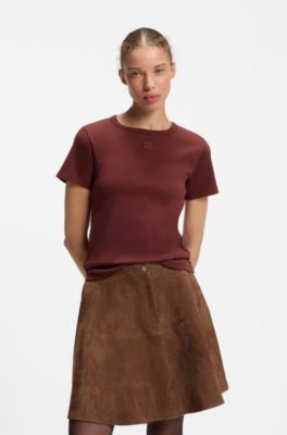 Regular-fit T-shirt with stacked-logo embroidery, Brown
