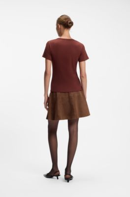 Regular-fit T-shirt with stacked-logo embroidery, Brown