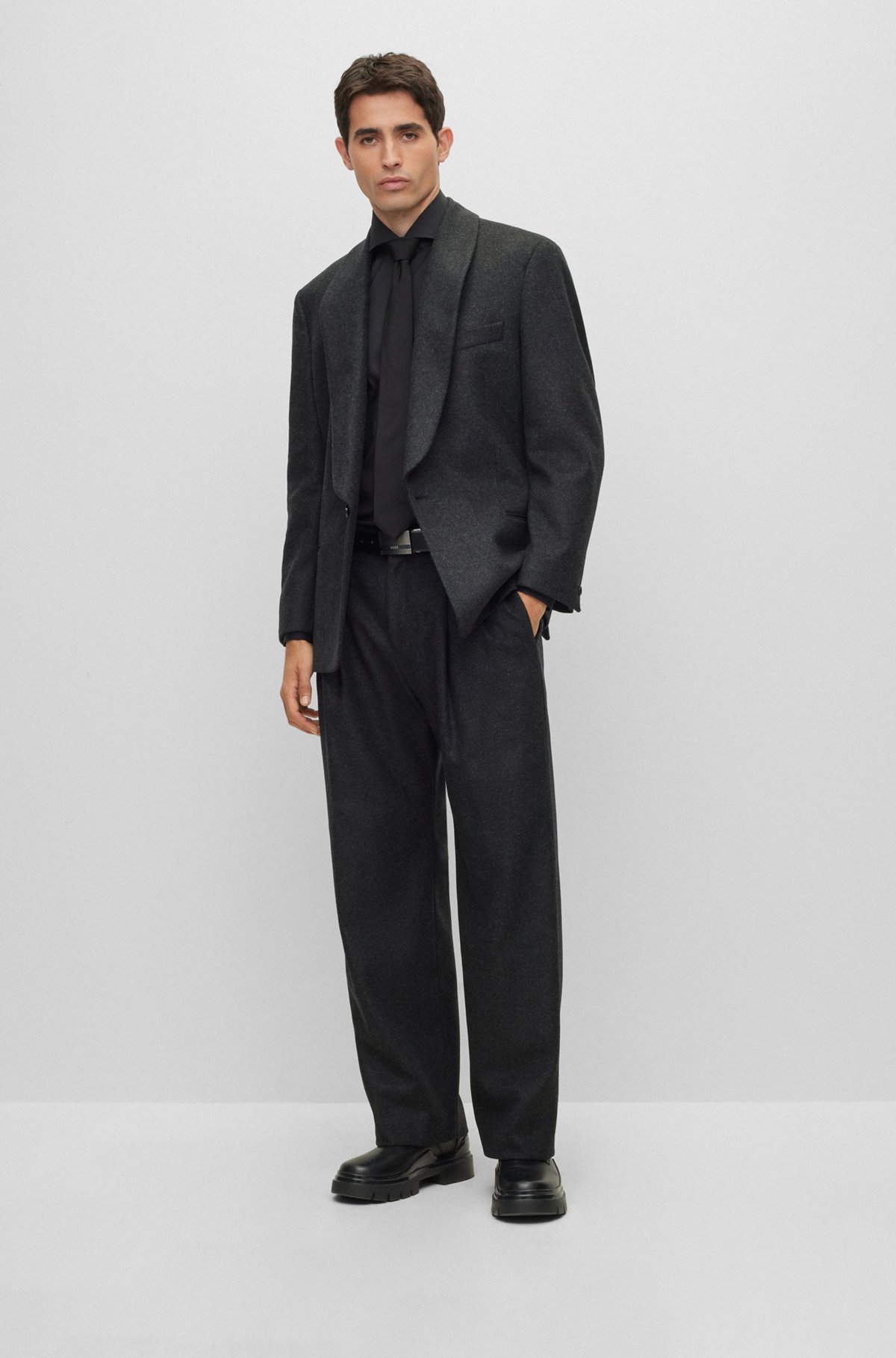 BOSS - Relaxed-fit pants in virgin wool - Dark Grey BOSS - Relaxed-fit pants in virgin wool - Dark Grey