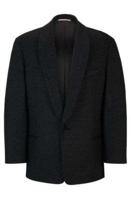 Hugo Boss Relaxed-fit Jacket In Virgin Wool With Shawl Collar In Dark Grey