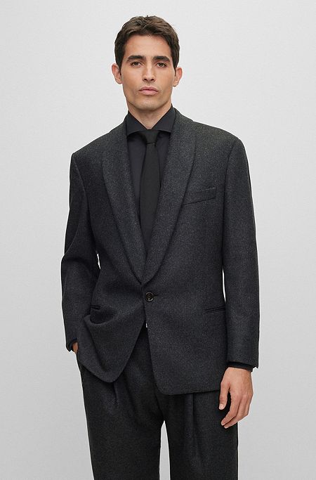 Relaxed-fit jacket in virgin wool with shawl collar, Dark Grey