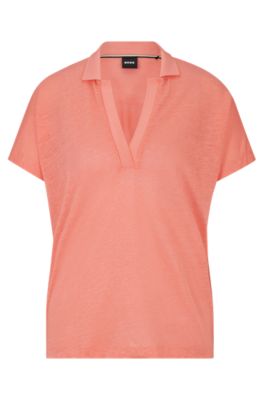 Shop Hugo Boss Linen-blend Top With Johnny Collar In Light Purple