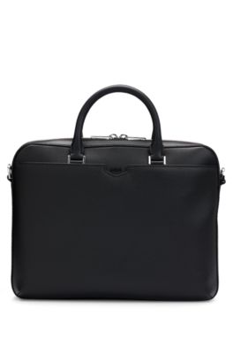 BOSS Zipped document case in leather with detachable inner pouch Black