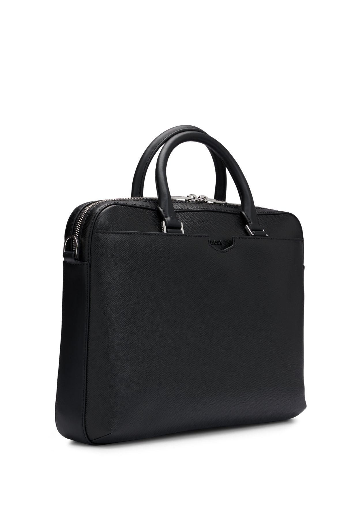 BOSS - Zipped document case in leather with detachable inner pouch