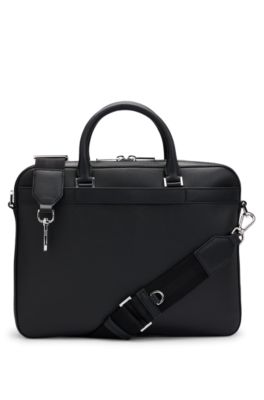 Zipped document case in leather with detachable inner pouch, Black