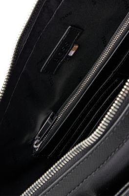 BOSS - Zipped document case in leather with detachable inner pouch