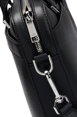 Zipped document case in leather with detachable inner pouch, Black