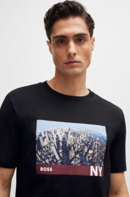 BOSS Cottonjersey Tshirt with mixedmedia artwork