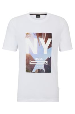 Hugo Boss Cotton-jersey T-shirt With Mixed-media Artwork In White