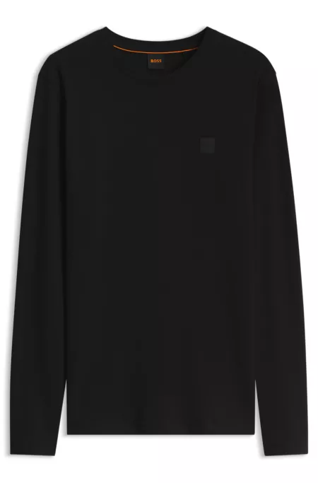 Long-sleeve cotton T-shirt with logo patch