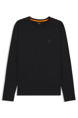 Camiseta de manga larga de algod&oacute;n con logo en aplique, Negro