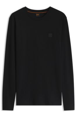 Long-sleeve cotton T-shirt with logo patch, Black