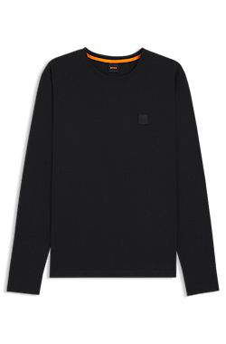 Long-sleeve cotton T-shirt with logo patch