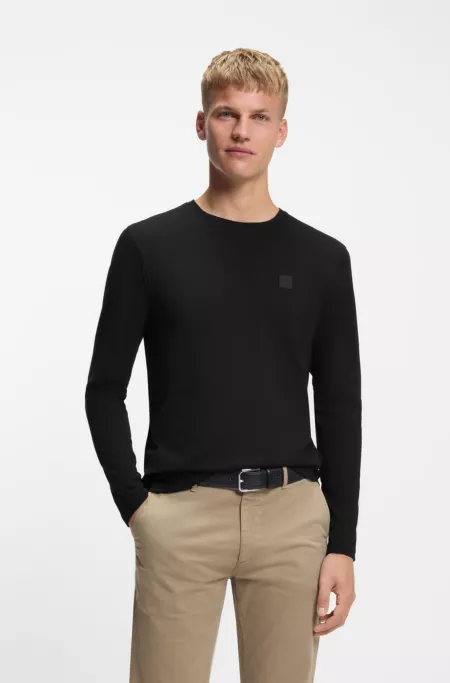 Long-sleeve cotton T-shirt with logo patch