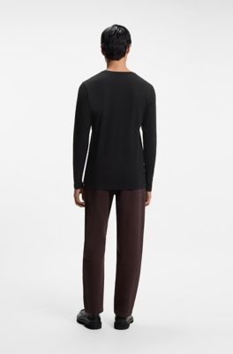 Long-sleeve cotton T-shirt with logo patch, Black
