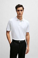 Mercerized-cotton polo shirt with embroidered double monogram, White