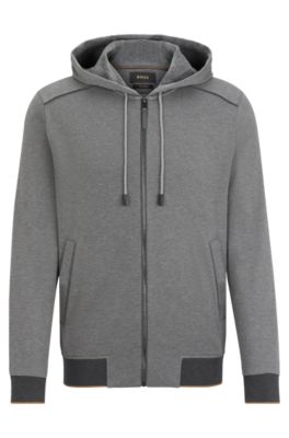 BOSS Double faced zip up hoodie in cotton Silver