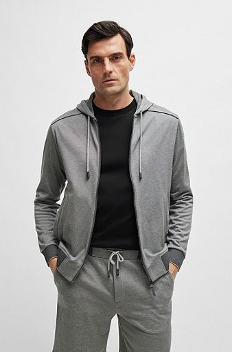 Double-faced zip-up hoodie in cotton, Silver