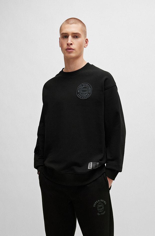 BOSS x NFL cotton-terry sweatshirt with special patches, Black