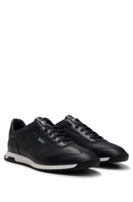 Hugo Boss Low-top Trainers In Perforated Leather In Dark Blue