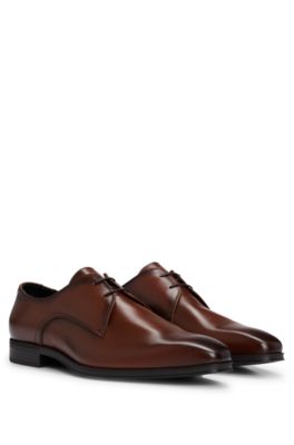 Hugo Boss Leather Derby Shoes Made In Portugal In Brown
