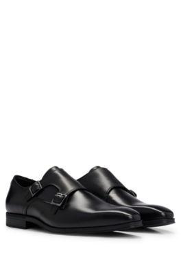 Hugo Boss Double-monk Shoes In Smooth Leather In Black