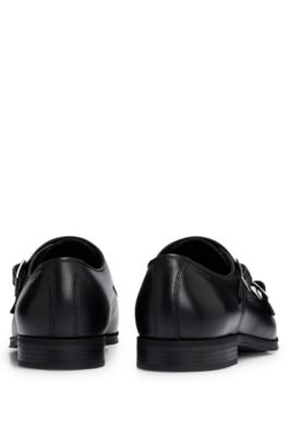 Double-monk shoes in smooth leather, Black