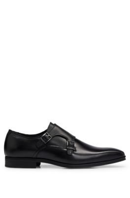 Double-monk shoes in smooth leather, Black