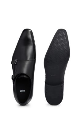Double-monk shoes in smooth leather, Black
